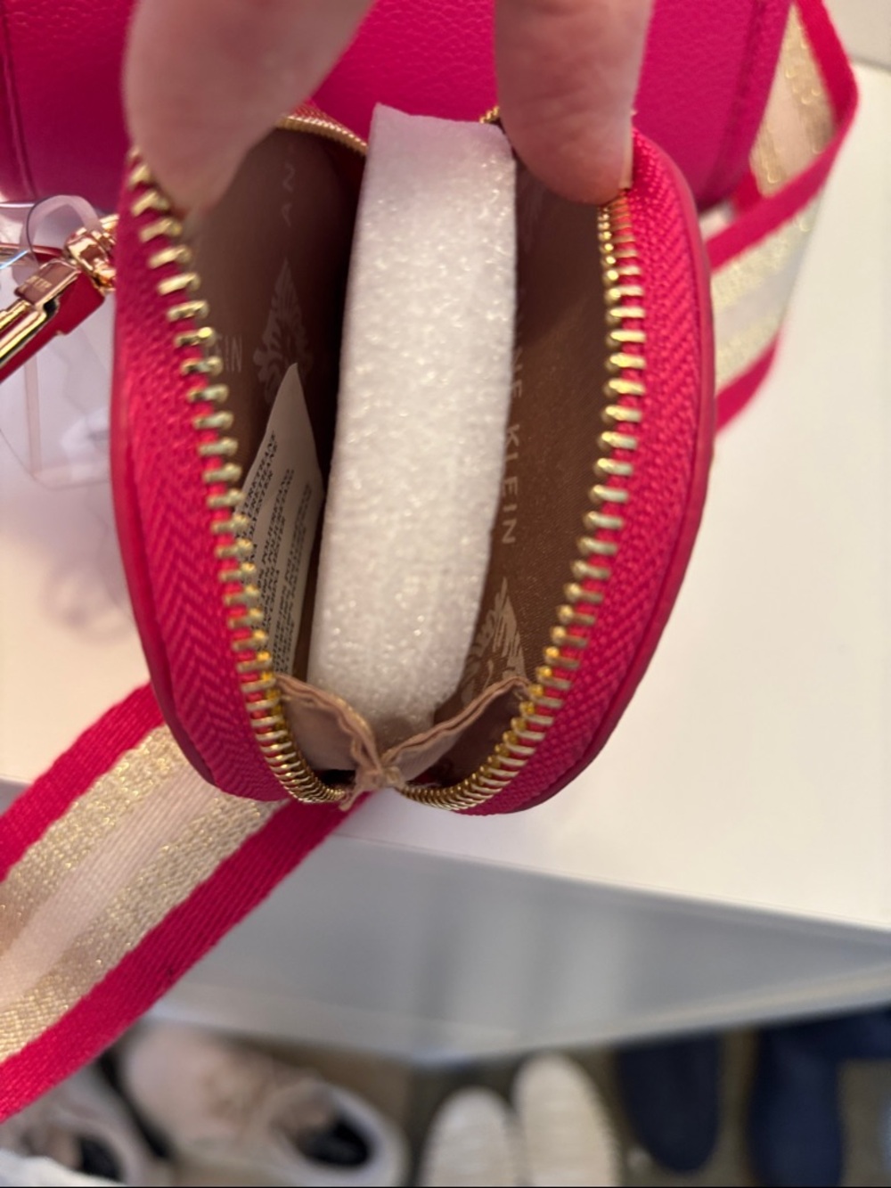 Anne Klein Hot Pink Leather Crossbody Bag with Striped Strap - Picture 9 of 9
